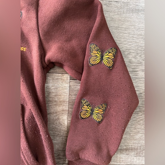 Girls Pink Brown Butterfly Spread Kindness Zip Up Hoodie 🦋 - Picture 2 of 4